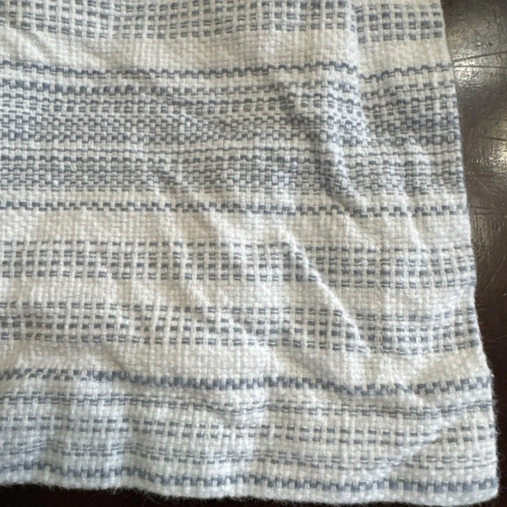 Pottery Barn Hawthorn KING Size Pillow Sham Blue & White Woven Stripe Cotton